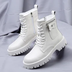 2024 Fashion New Leather Motorized Boots for Men Winter Boots Men  British Style Short Ankle Casual Men Hiking Thick Soled Boots