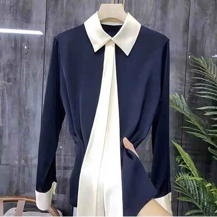 

Silk Long Sve irt Color Blo Casual Sle Women's Autumn Faion Top High Quali Polyester Fiber Thin And Comfortable