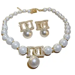 Women  Korean Pearl  Chain Collar Choker Necklace earring Jewelry set Party Accessories