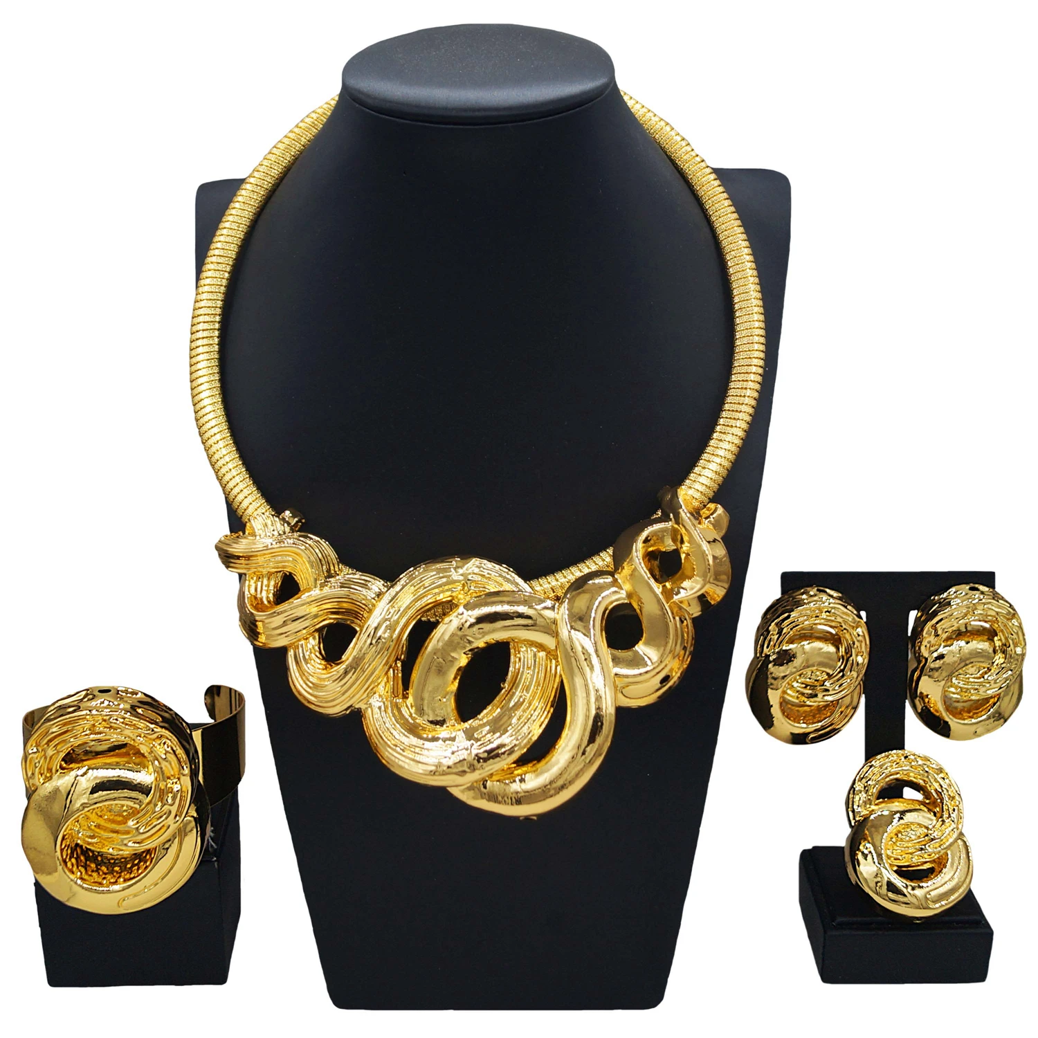 

New In Woman Necklace Jewelry Set Italian Gold Plated Delicate Pendant Banquet Party Accessories Earring Bracelet Ring For Women