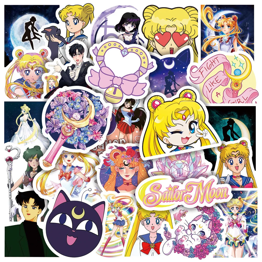 10/30/50PCS Kawaii Anime Sailor Moon Cartoon Graffiti Stickers Decorative Guitar Water Cup Suitcase PVC Aesthetic Decals Kid Toy