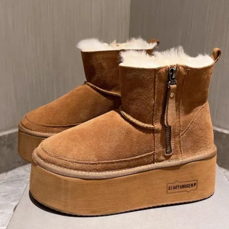 Women Boots Winter Luxury Plush Warm Snow Boots Women New Casual Suede Fur Ankle Boots Outdoor Fashion Platform Shoes for Women