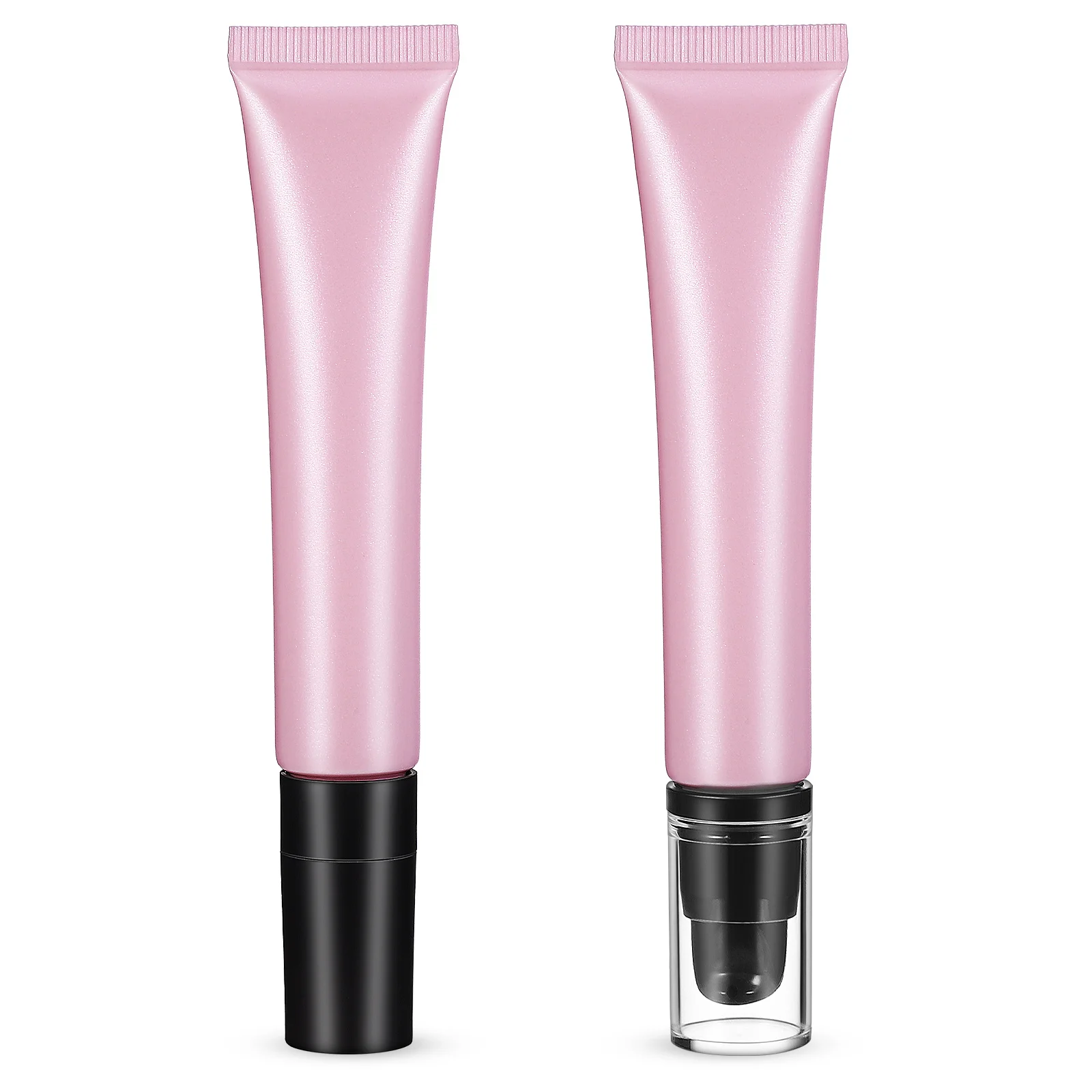 

2pcs Squeeze Tube Set 20g Pink Frosted Lip Gloss Tubes Black Cap Pump Head Empty Travel Refillable Containers Portable Makeup