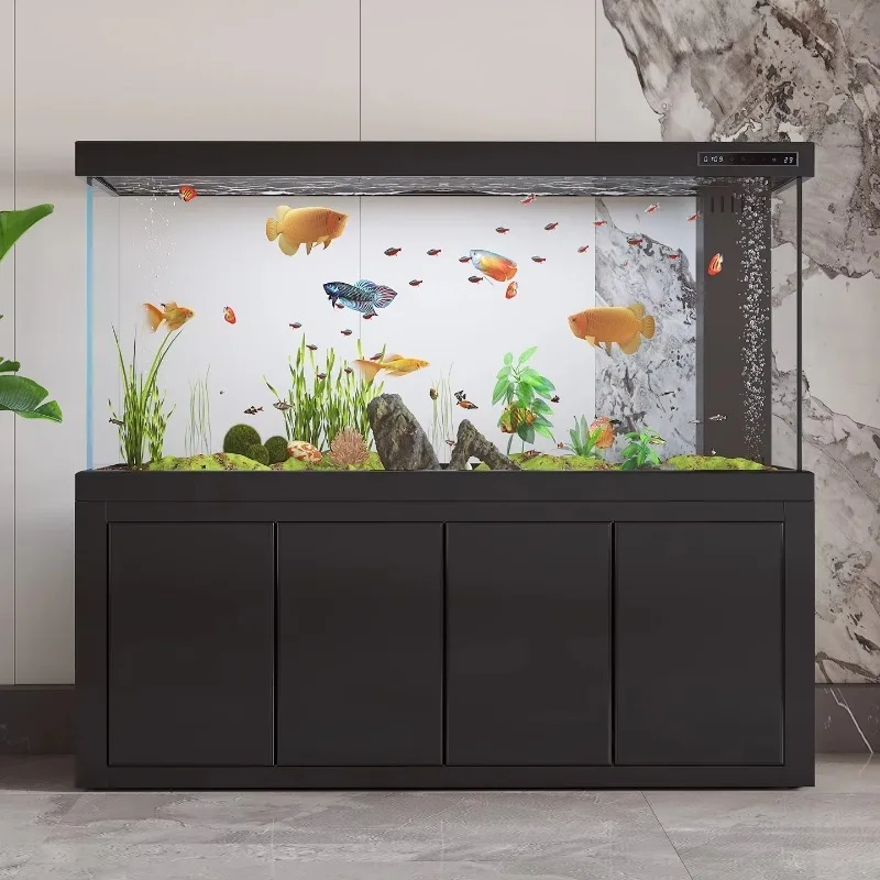 

Clear Glass Aquarium Fish Tank Aluminum Cabinet Bottom Filter Living Room Frameless Order