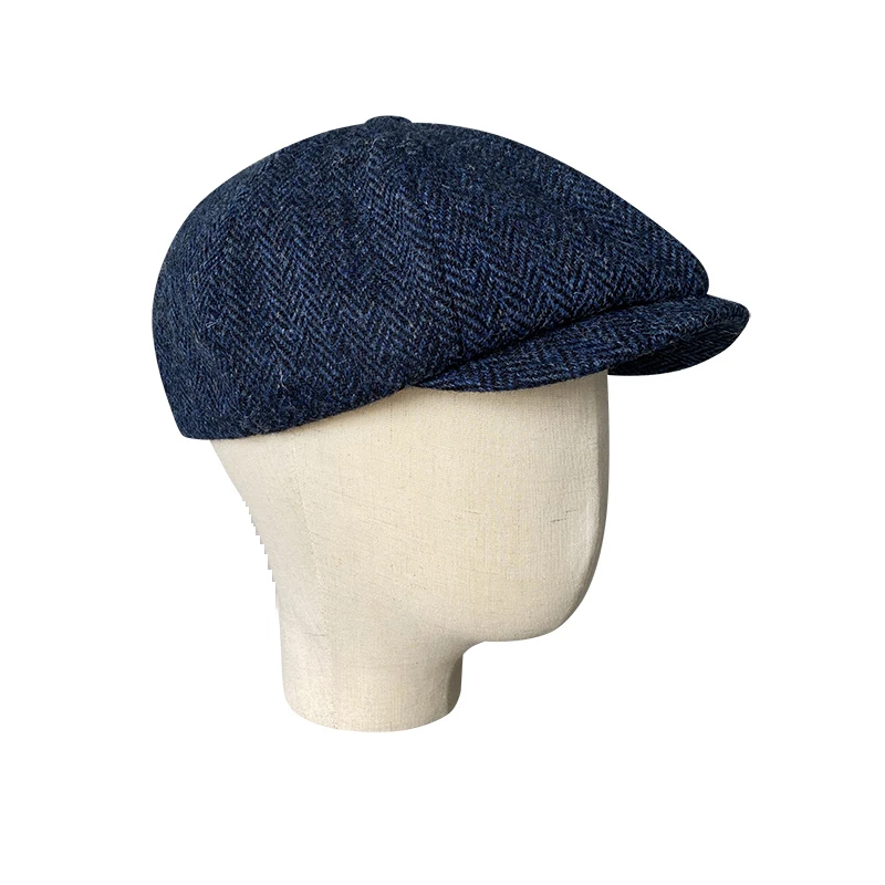 Men\'s Brand Winter High Quality Wool Newsboy Hats Herringbone Octagon Cap Royal Blue Women Gatsby Flat Hat