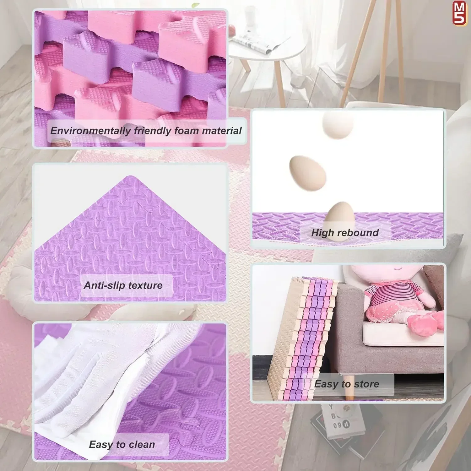 2.5cm/8Pcs Thick Nonslip Baby Crawling Play Mat Soundproof Puzzle Gym Mat for Children\'s Room and Eco-Friendly Puzzle Mat