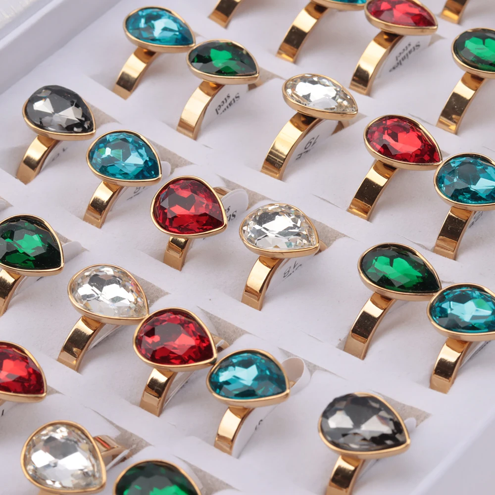 24Pcs/lot Popular Big Heart and Square Style Stainless Steel Ring for Women\'s Fashion Wedding Jewelry Anniversary Gift Wholesale