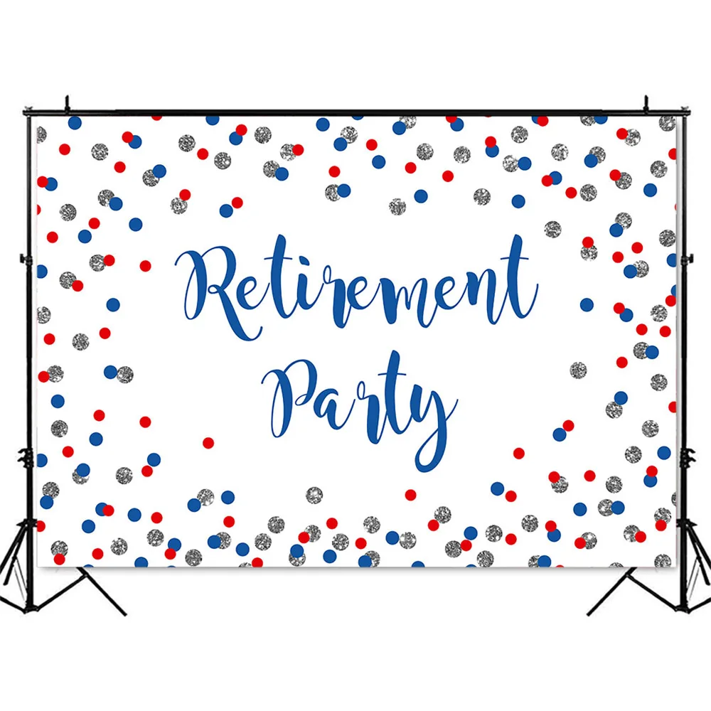 Blue and Red Retirement Party Backdrop Sliver Glitter Dot Photo Booth Background Retirement Themed Party Photocall Banner Props