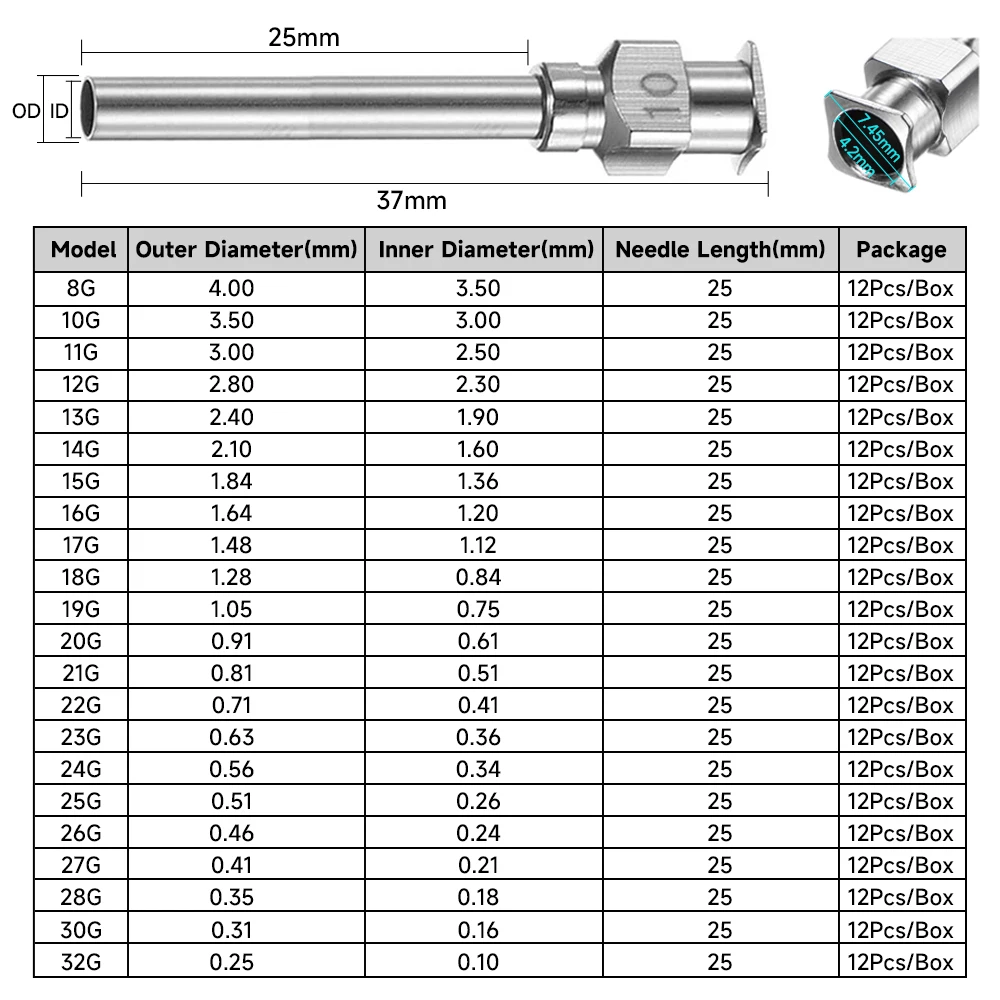 12pcs 1 Inch 304 Stainless Steel Blunt Tip Glue Dispensing Needles 8-30G All Metal Needle for Adhesive Application