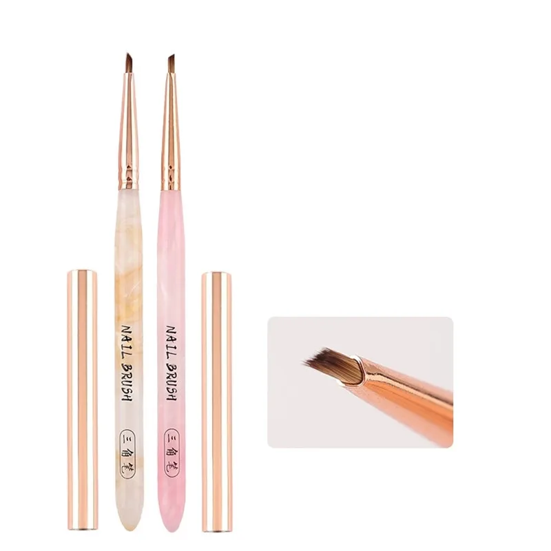 1/2 pçs acrílico triangular pétala escova de unhas linhas francesas listras grade flor pintura desenho penmanicure ferramentas