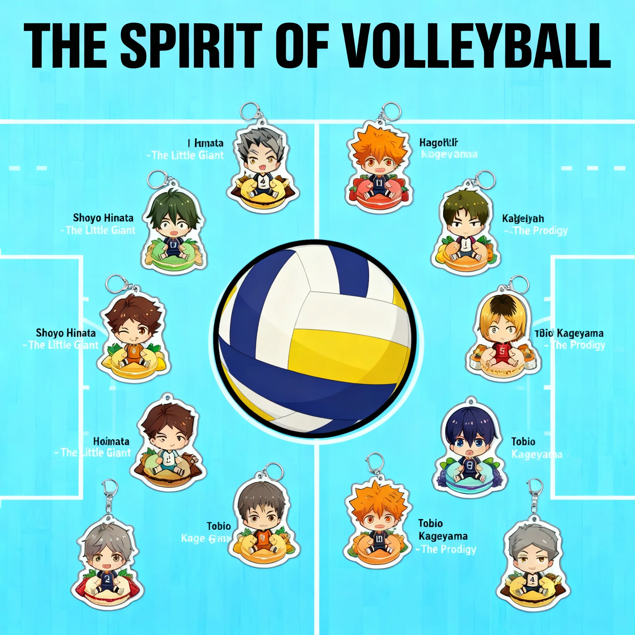 

Volleyball Anime Keychain Haikyuu Shoyo Hinata Tobio Kageyama Kenma Kozume Yu Nishinoya Acrylic Pendant Layered Design Sports