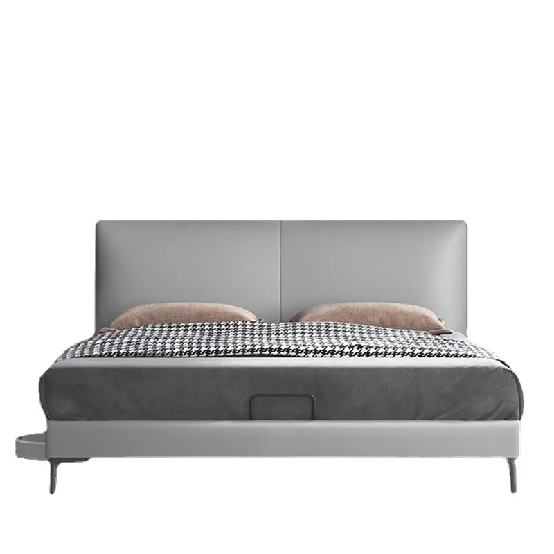 

Nordic light luxury nappa top leather bed, modern simple master bed