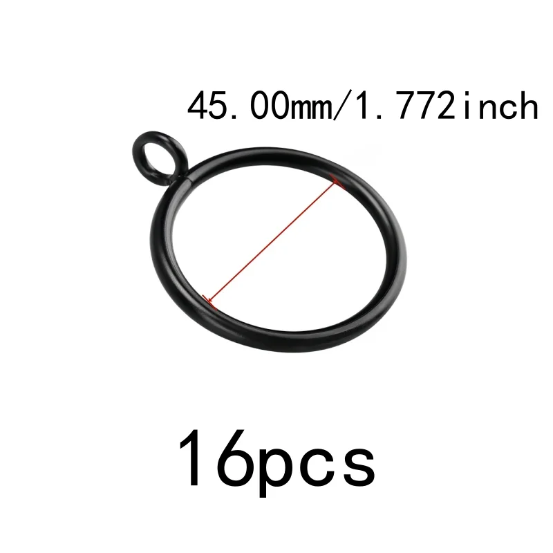 16 pcs 45mm Eyelet Curtain Hangers for Home Fabric Hanging, Rust Resistant Finish, Smooth Sliding On Rod, Black