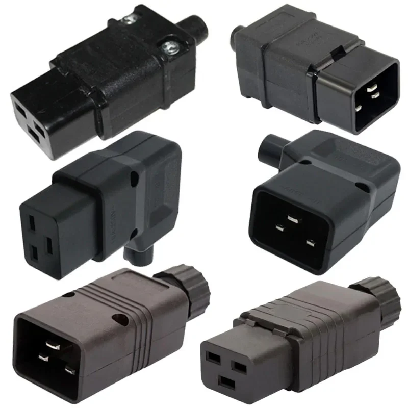 Black PDU UPS C19 C20 Wiring Connector Female Male Rewirable Industry Plug Online Assemble Electric Power Socket Converter 1pcs