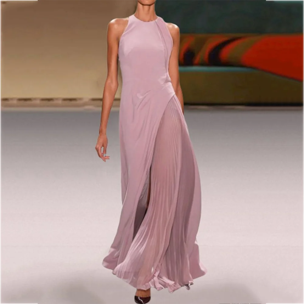 

Простые вечерние платья трапециевидной формы со складками и круглым вырезом без рукавов, винтажное классическое специальное вечернее платье длиной до пола, платье для выпускного вечера высокого качества