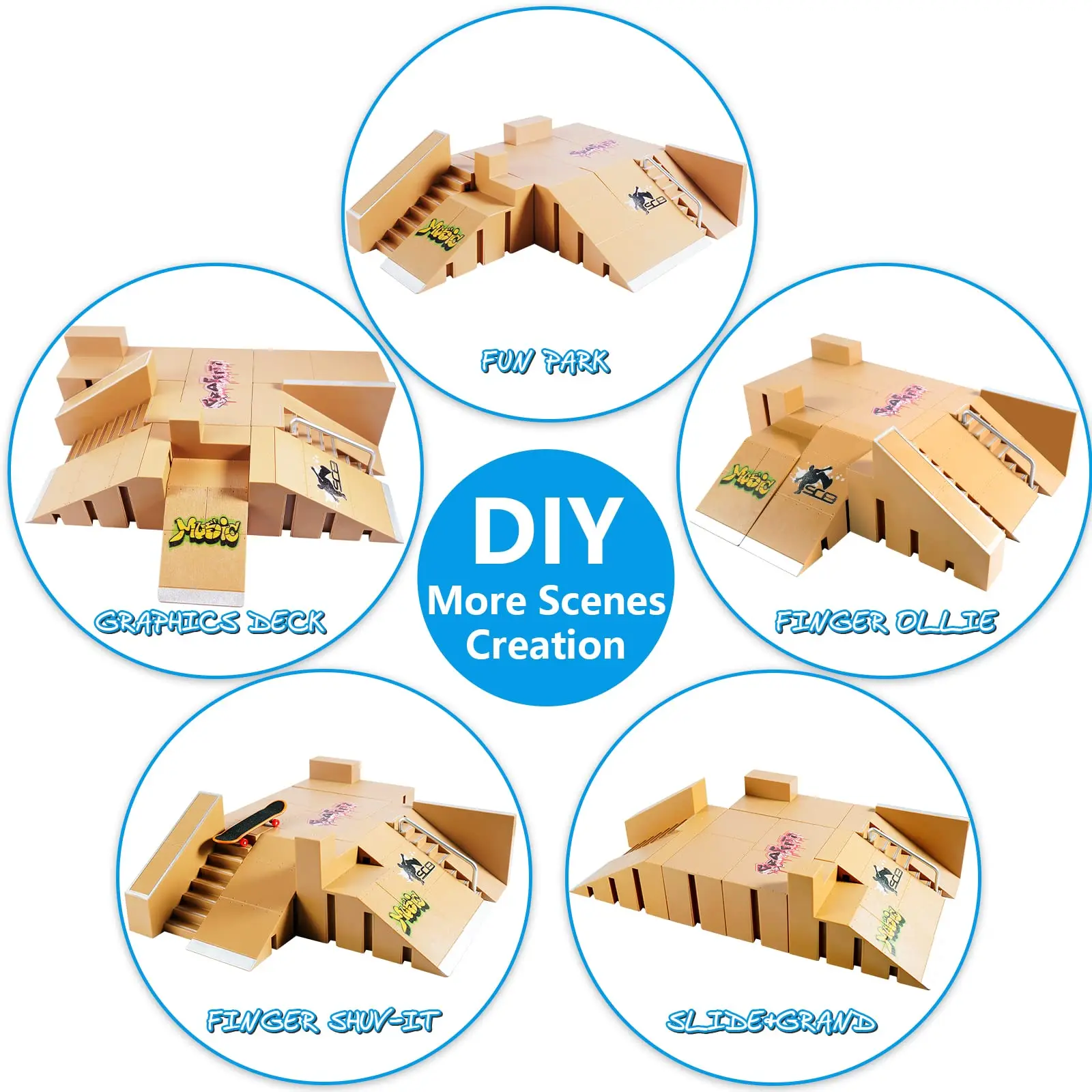 Fingerboard Skate Park Kit,Skateboard Finger Toys with 3 Finger Skateboards & 8 Skatepark Deck Ramp for Boys or Girls Gift