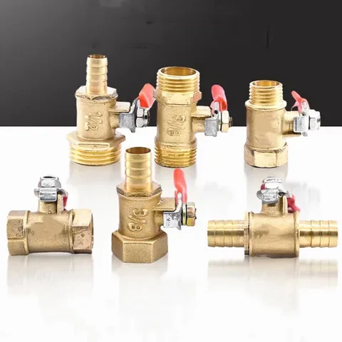 

Hose Barb Inline 6mm-12mm Water Oil Air Gas Fuel Shutoff Ball Valve Pipe Fittings Red Handle Double Head Brass Valve Connector