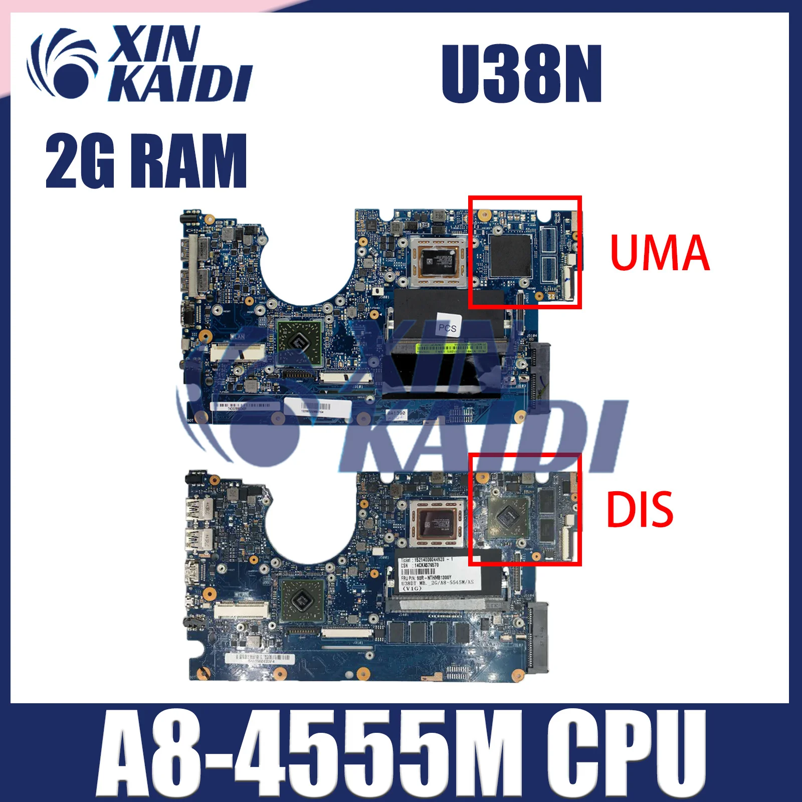 For ASUS U38 U38DT Ultrathin Mainboard U38N With A8-4555M CPU 2GB-RAM Laptop Motherboard 100% Tested OK VivoBook _