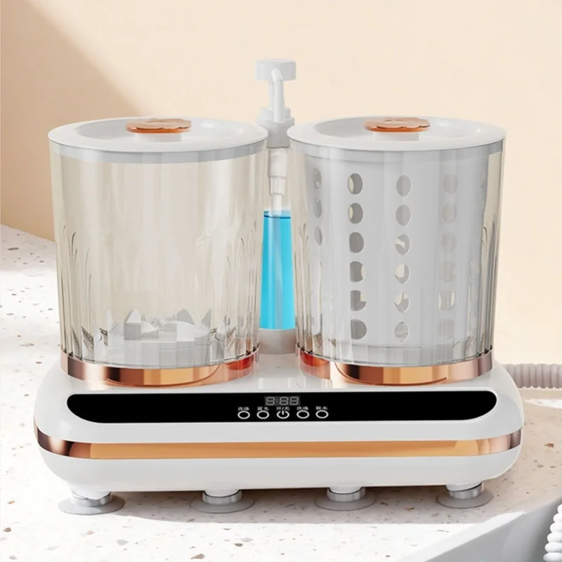 Underwear Washing Machine With Dual Cup Spin Dry Drain Pipe Rechargeable Portable Underwear Washer For Bathroom Home Travel