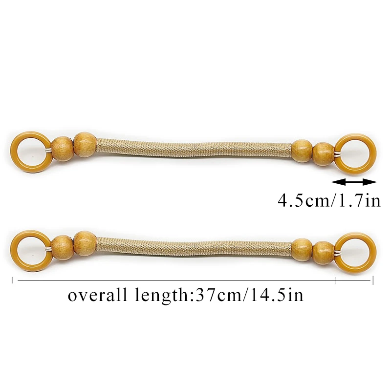 Vintage Wooden Beads Handbag Handle Nylon Rope Braided Bag Strap 37CM Short Replacement Bag Strap Belt For Bags Accessories Part