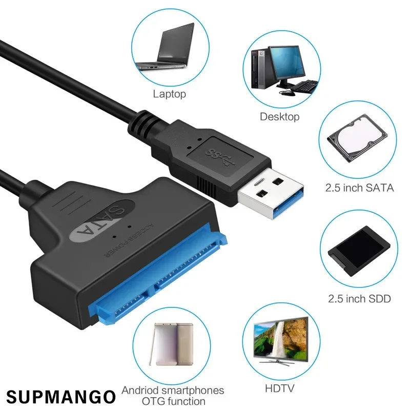 Kabel Adaptor USB 30 Ke SATA III 22 Pin untuk HDD 25 Inci SSD Hard Drive Eksternal Kecepatan Tinggi Kabel 6Gbps 30 20