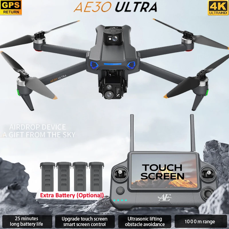 AE30 Ultra GPS Drone 3-Axis Gimbal 8K HD Camera Aerial Photography Obstacle Avoidance Touch Screen Brushless RC Quadcopter Toys