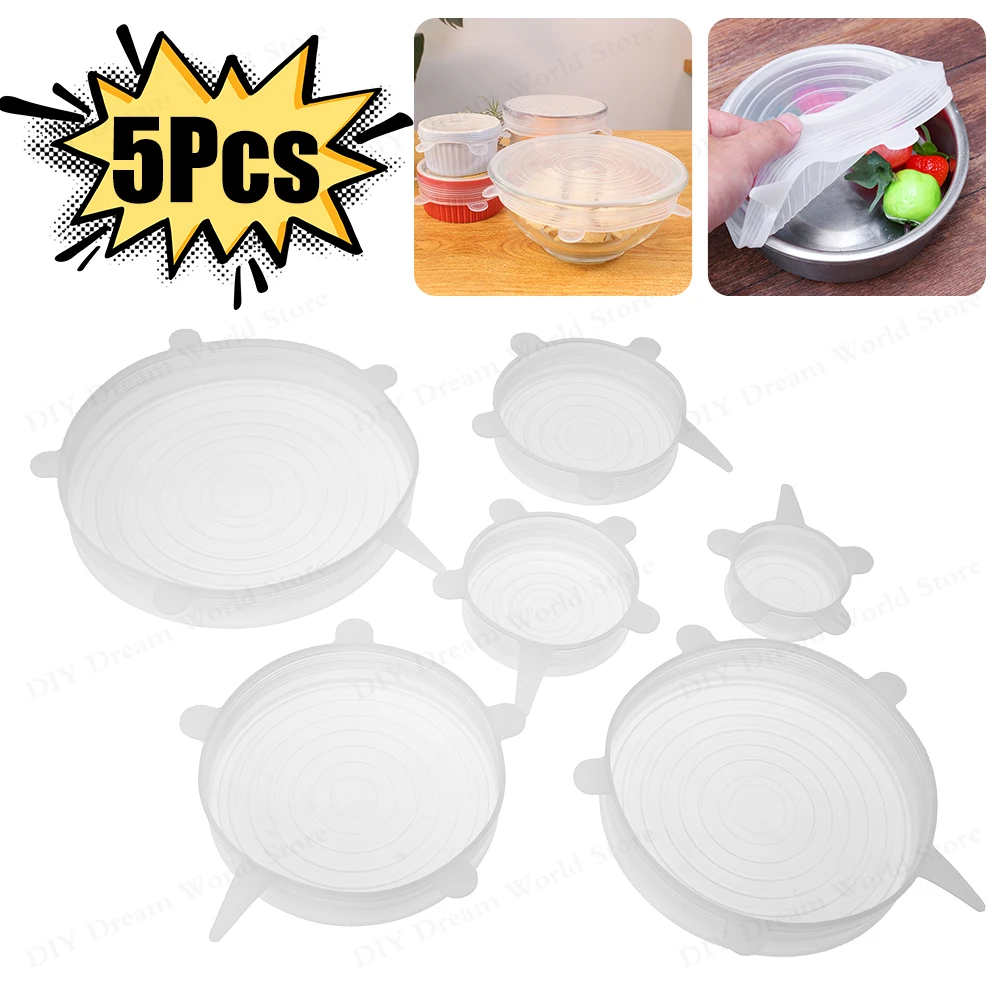 1/5 قطعة غطاء الحفاظ على السيليكون قابلة لإعادة الاستخدام محكم الغذاء العالمي طبق تمتد الأغطية المستديرة الغذاء الصف تخزين يغطي للمطبخ