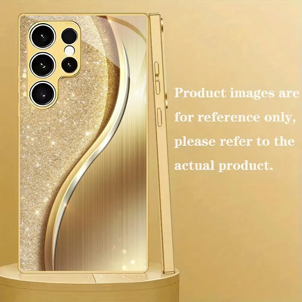 Minimally textured gold plated glass phone case suitable for Samsung Galaxy S26 S25 S24 S23 S22 S21 S20FE/Ultra/Plus5G anti drop