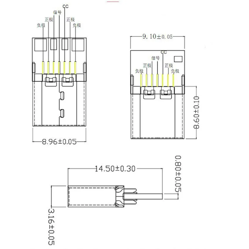 10/30/50pcs USB 3.1 Type C Connector 14 Pin Female Socket receptacle Through Holes PCB 180 Vertical Shield USB-C1