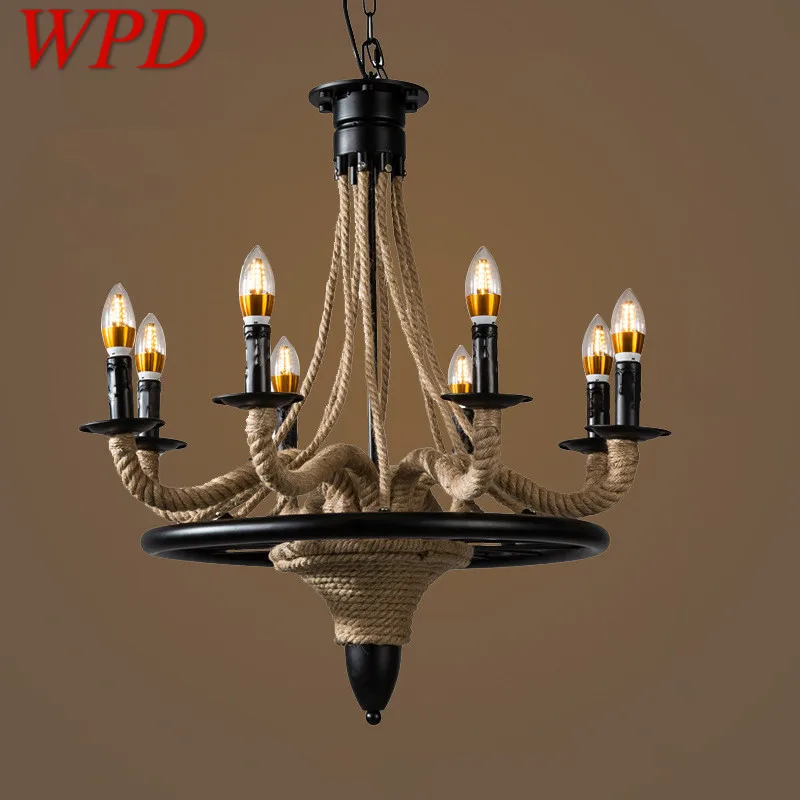 

WPD American Style Retrohemp Rope Chandelier Nostalgic Loft Industrial Style Internet Cafe Restaurant Hot Pot Shop Pendant