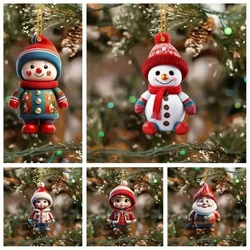 Christmas Santa Claus Snowman Boys Girls Pendant Acrylic Flat Xmas Tree Car Decoration Hanging Ornaments Merry Christmas 2024