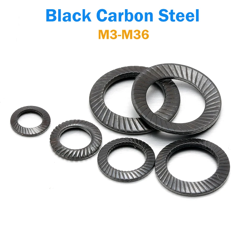 1-30PCS Black Carbon Steel M3 M4 M5 M6 M8 M10 M12 M14 M16 M18 M20-M36 Double Sides Toothed Gasket Anti-Loosening Serrated Washer