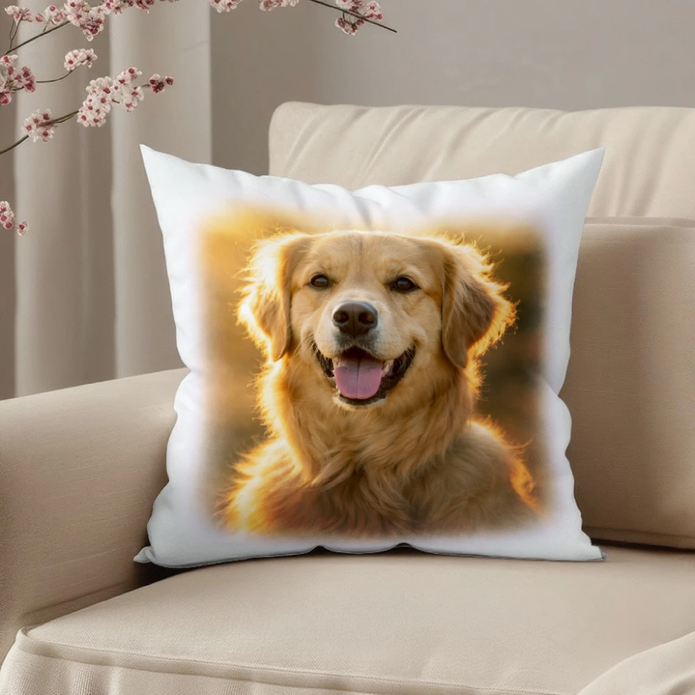 Golden Retriever Dog Print Pillow Cover White Pet Portrait Decorative Cushion For Living Room Bedroom Sofa Chair