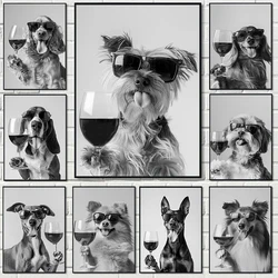 Interesting labrador Dog Schnauzer Black White Animals Portrait Poster Canvas Paintings Wall Art Pictures Pet Store Home Decor