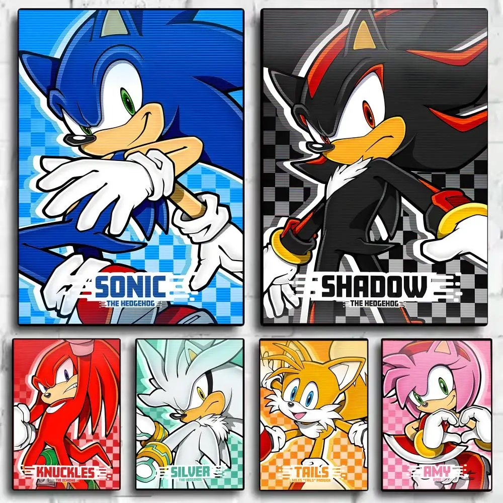 Póster de Anime S-Sonic H-Hedgehogs, pegatinas HD, pintura impermeable, arte de pared para dormitorio, sala de estar, decoración del hogar, regalo