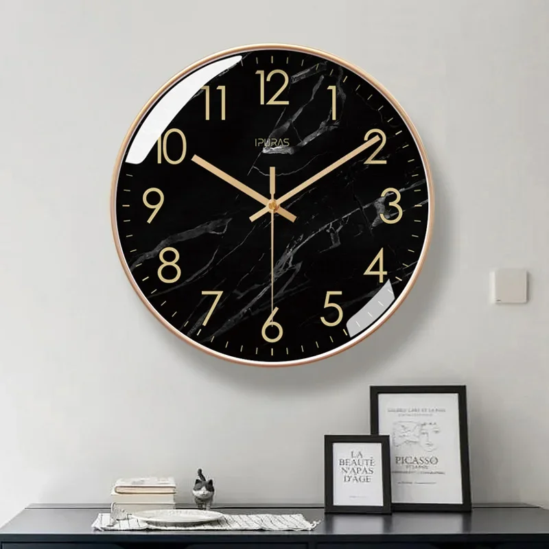2025 New 10/12/14-inch Marble Texture Wall Clock Living Room Decoration Simple Nordic Fashion Home Decor Silent Quartz Clock