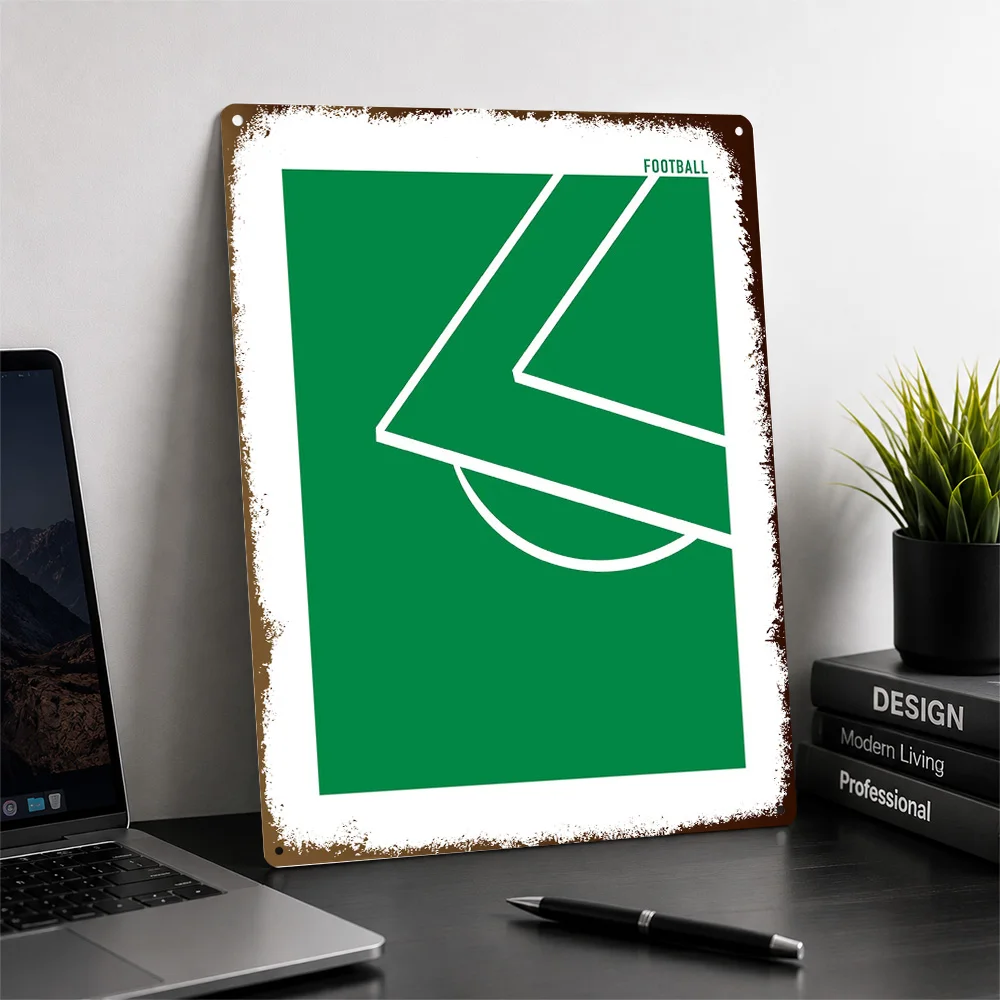 Minimalist Football Field Corner Aluminum Poster Personalized Metal Sign Striking Matchday Hero Wall Art For Player Collectors