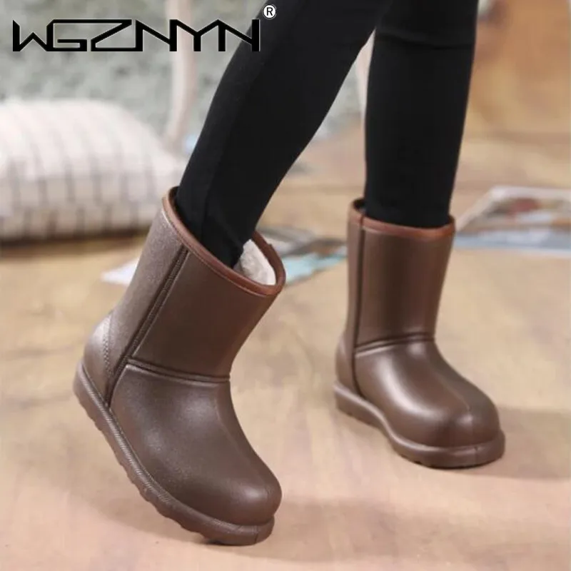 2024 Frauen Wildleder wasserdicht Regens tiefel Frauen Winter warm waschen Auto Küche Gummi Plattform Schneeschuhe Eva Komfort Baumwoll schuhe