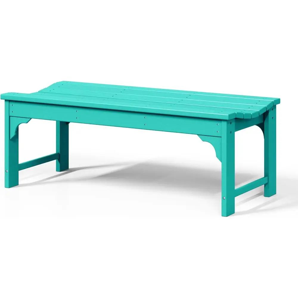 All-Weather Poly Lumber Outdoor Bench, Turquoise, Patio Garden Seating with Adirondack Curved Design