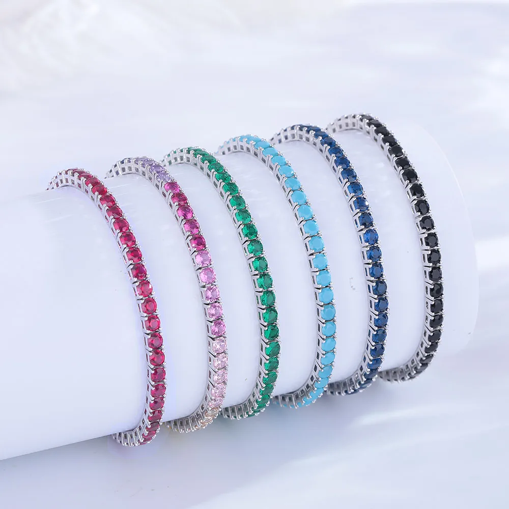 925 Silver Tennis Bracelet For Women, 3mm Ruby Or Sapphire Cubic Zircon, 15–20CM, Elegant Wedding Jewelry Gift