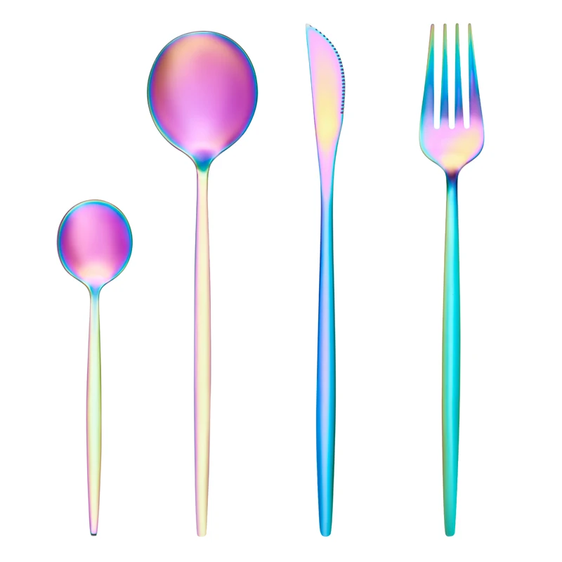 Geschirr Regenbogen Besteck Besteck Set 304 Edelstahl Gabel Löffel Messer Luxus Besteck Home Küche Abendessen Set Drop Schiff