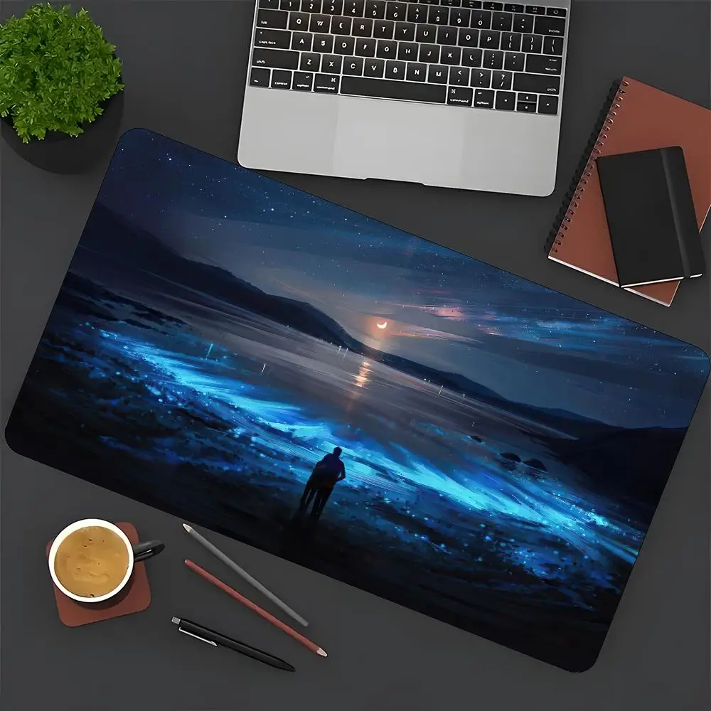 

Moonlit Fluorescent Sea Romantic Couple Mouse Pad, Rubber Anti-Slip, Office, E-sports Mouse Pad Table Pad