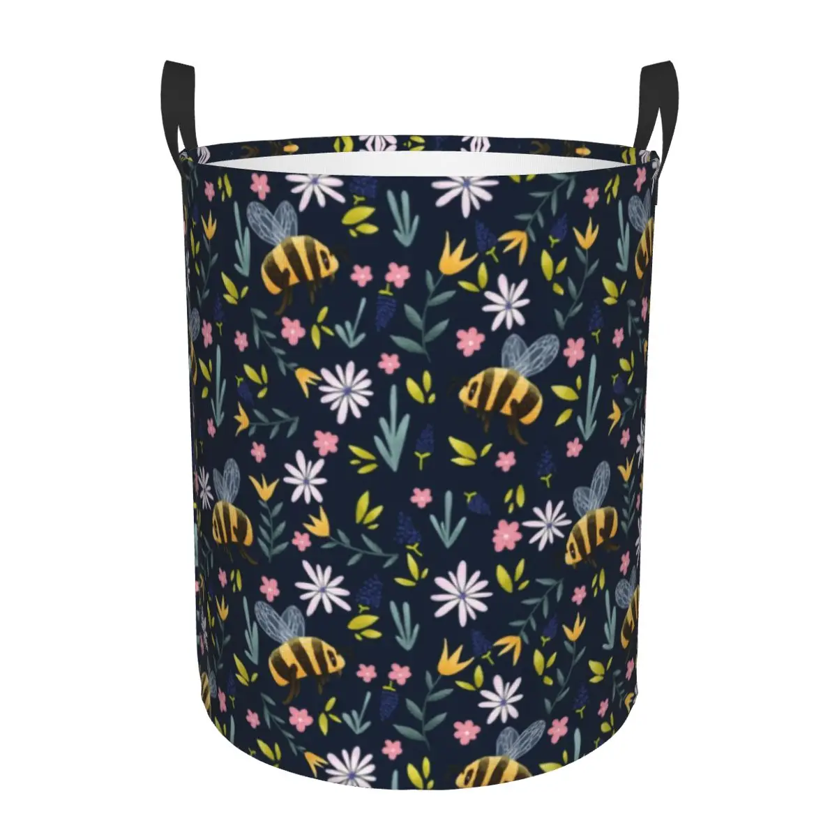 Cute Bumblebees Flower Laundry Basket Foldable Honey Bee Clothes Hamper for Baby Kids Toys Storage Bin