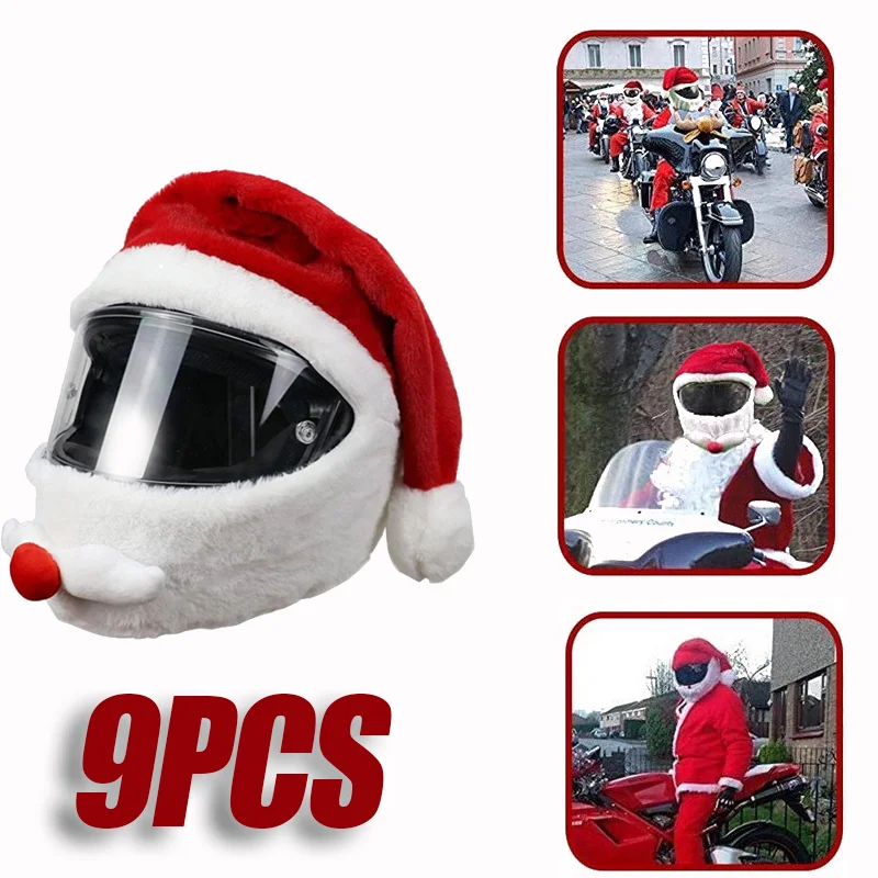 9PCS Santa Claus Helmet Cover  Funny Helmet Cover Riding Protector Plush cartoon helmet   Christmas Decoration