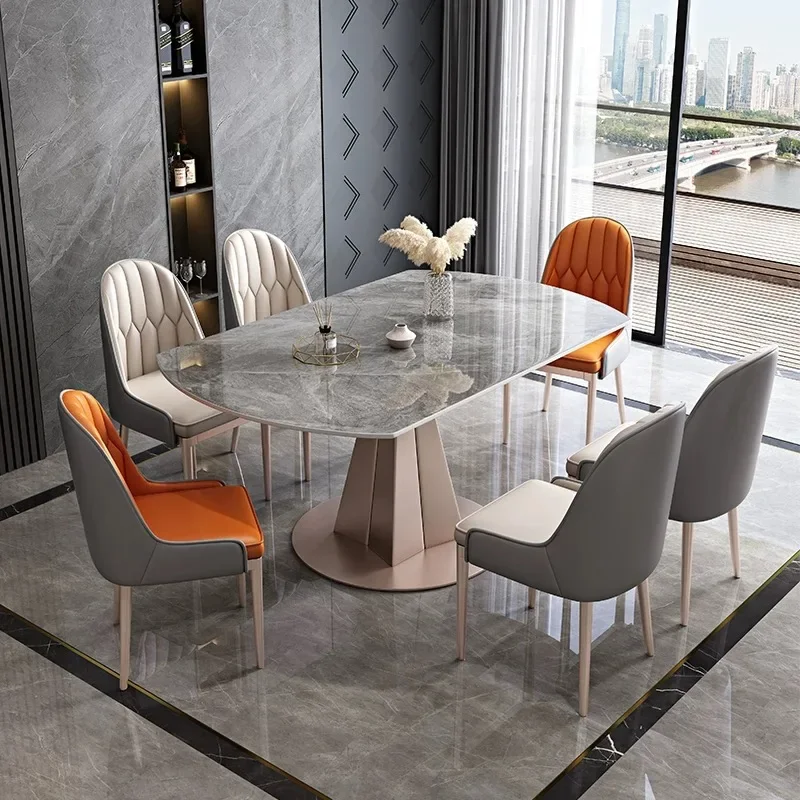 高級光沢のある焼結石ラウンドダイニングテーブルセット-6-家庭用ダイニング家具レストランホテル折りたたみテーブルと椅子