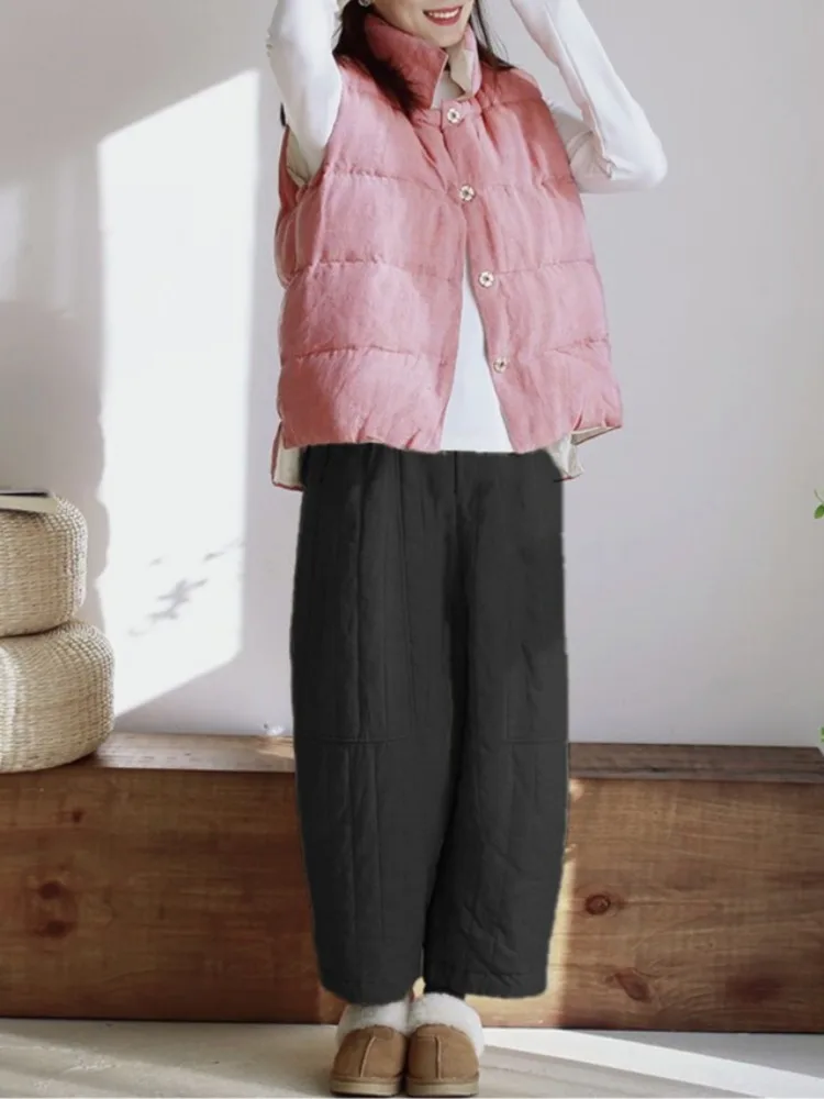 Pantalon en coton Thiened pour femme, pantalon d'hiver pour loisirs à la maison, chou pour maman, taille élastique, neuf Points, rempli de coton