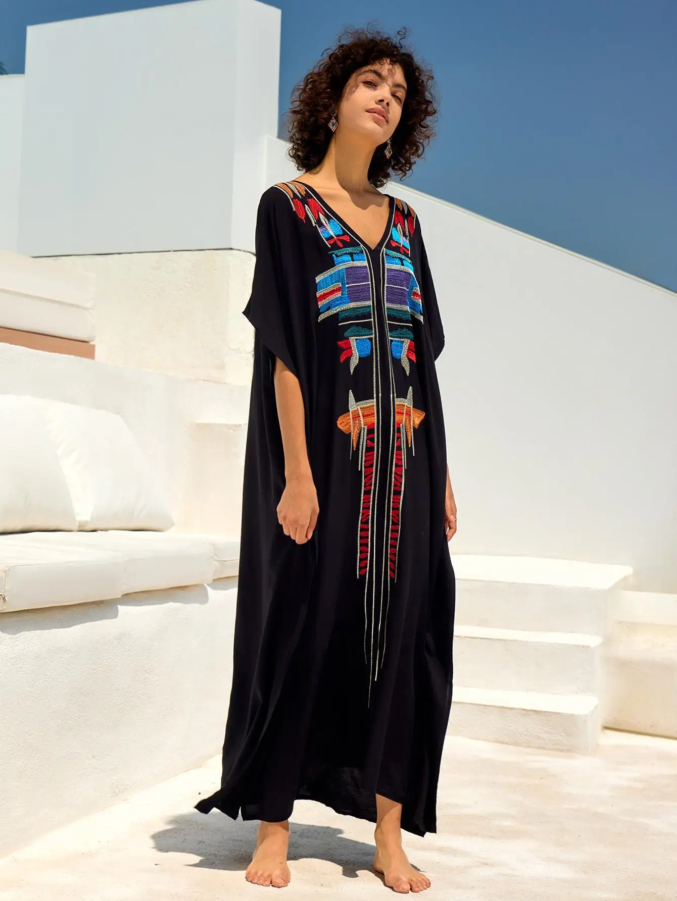 Damski luźny, lekki kardigan kimono Kaftan Casual Beach Cover Up Długie kaftany Strój kąpielowy Maxi Dress