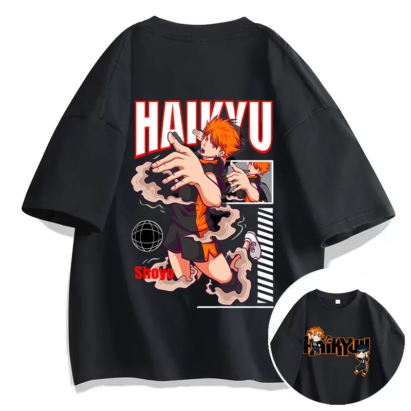 Anime Haikyuu Karasuno High School Hinata Shoyo Print T Shirt Couple student street sports casual T-shirt