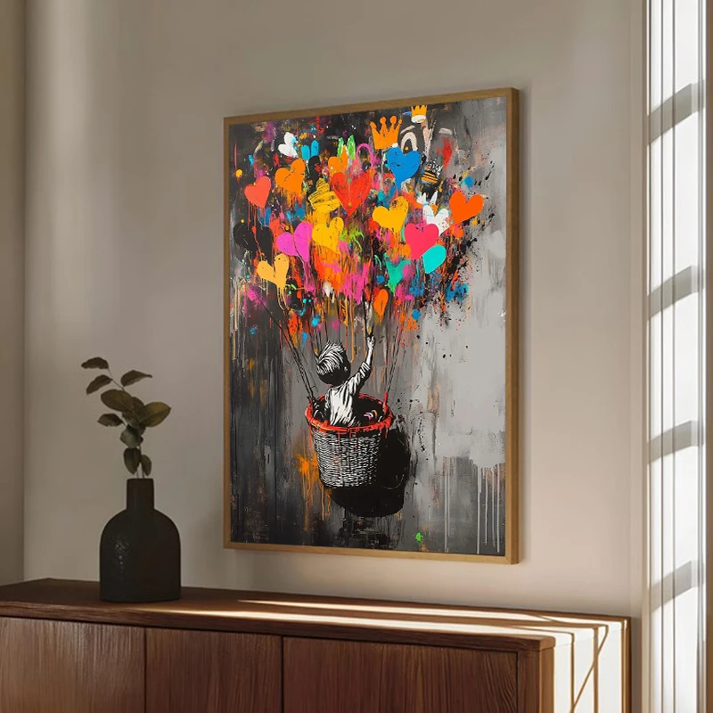 Banksy Kids on a Swing Grafitti Street Artwork, Banksy Balloon Grafitti Art Canvas, Love Wall Art for Living Room Home Decor