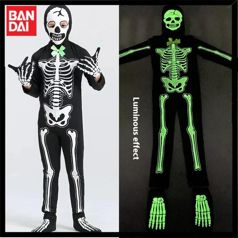 子供のためのハロウィーンの衣装,頭蓋骨の服,夜に輝くスケルトンの衣装,絶妙な